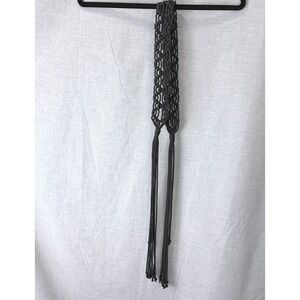 Black Macrame Knotted Fringe Tie Belt Woven Tassel Boho Festival Accessory